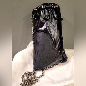 Authentic Moncler Black Drawstring Bag with Chain